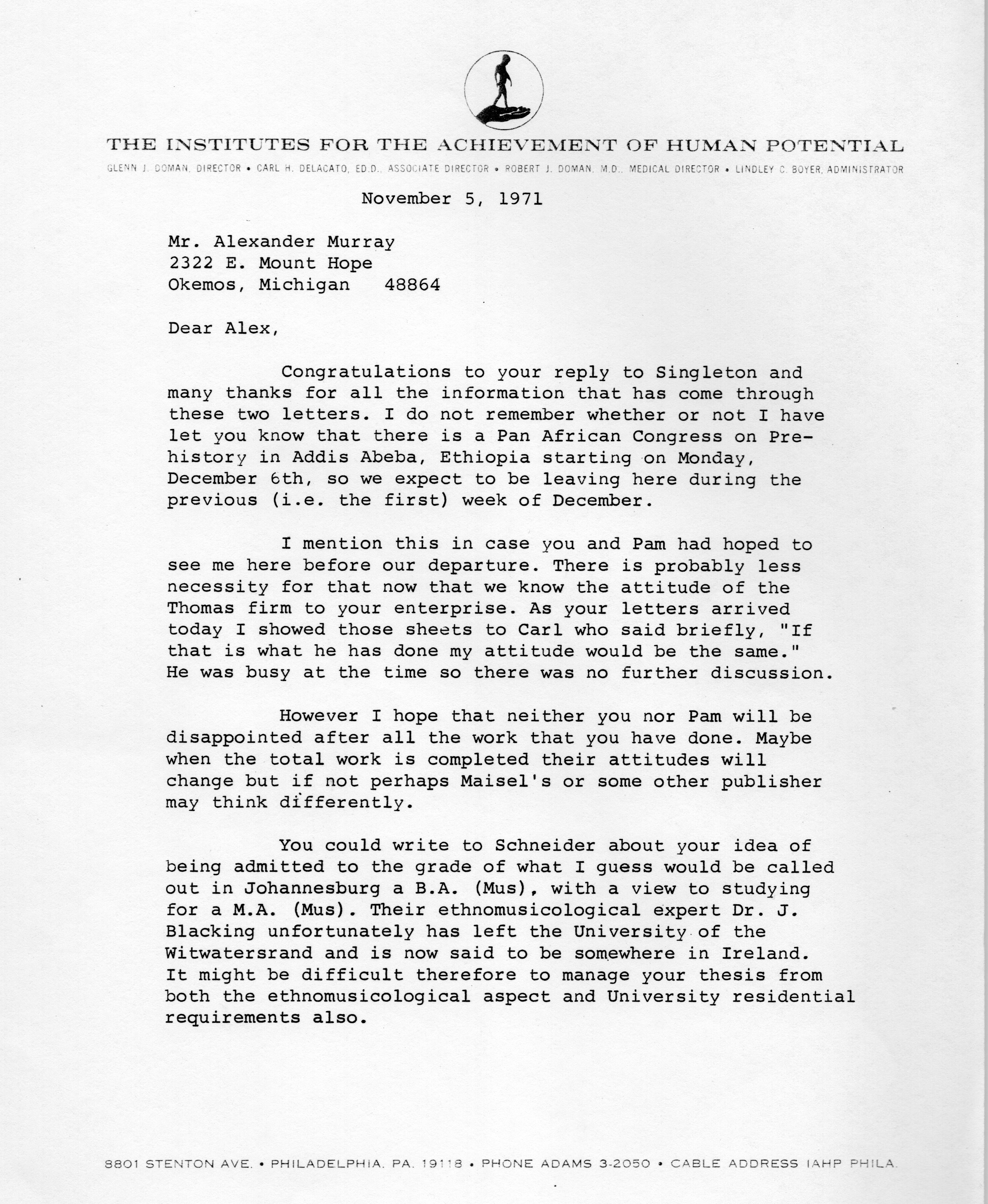 Page 1 of Dart letter to Murray. November 5, 1971